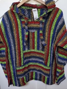 Multicolor Striped Baja Hoodie Sweater - Green/Blue/Red